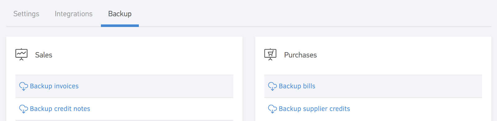 New backup / export data page