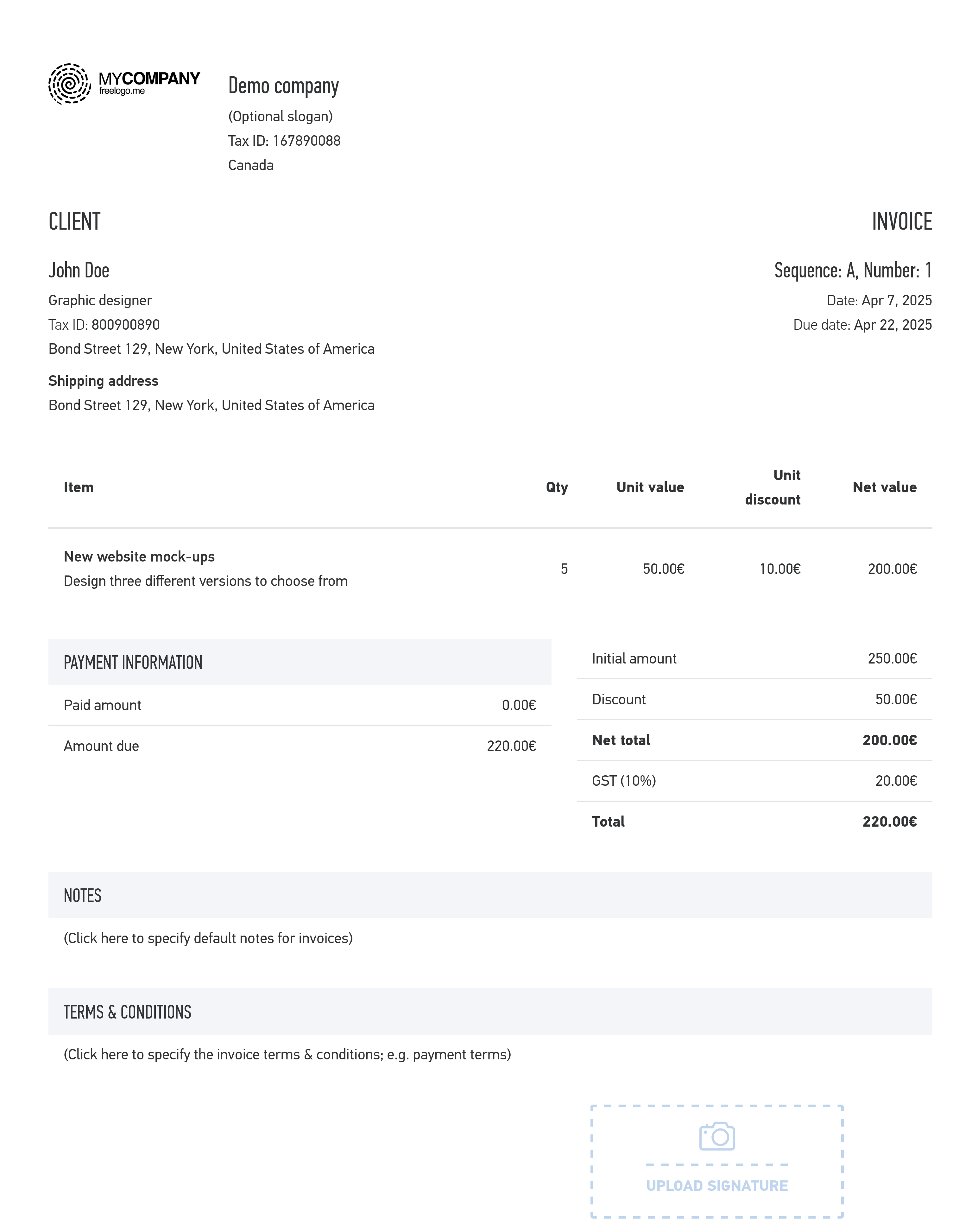 “Fuse“ invoicing template