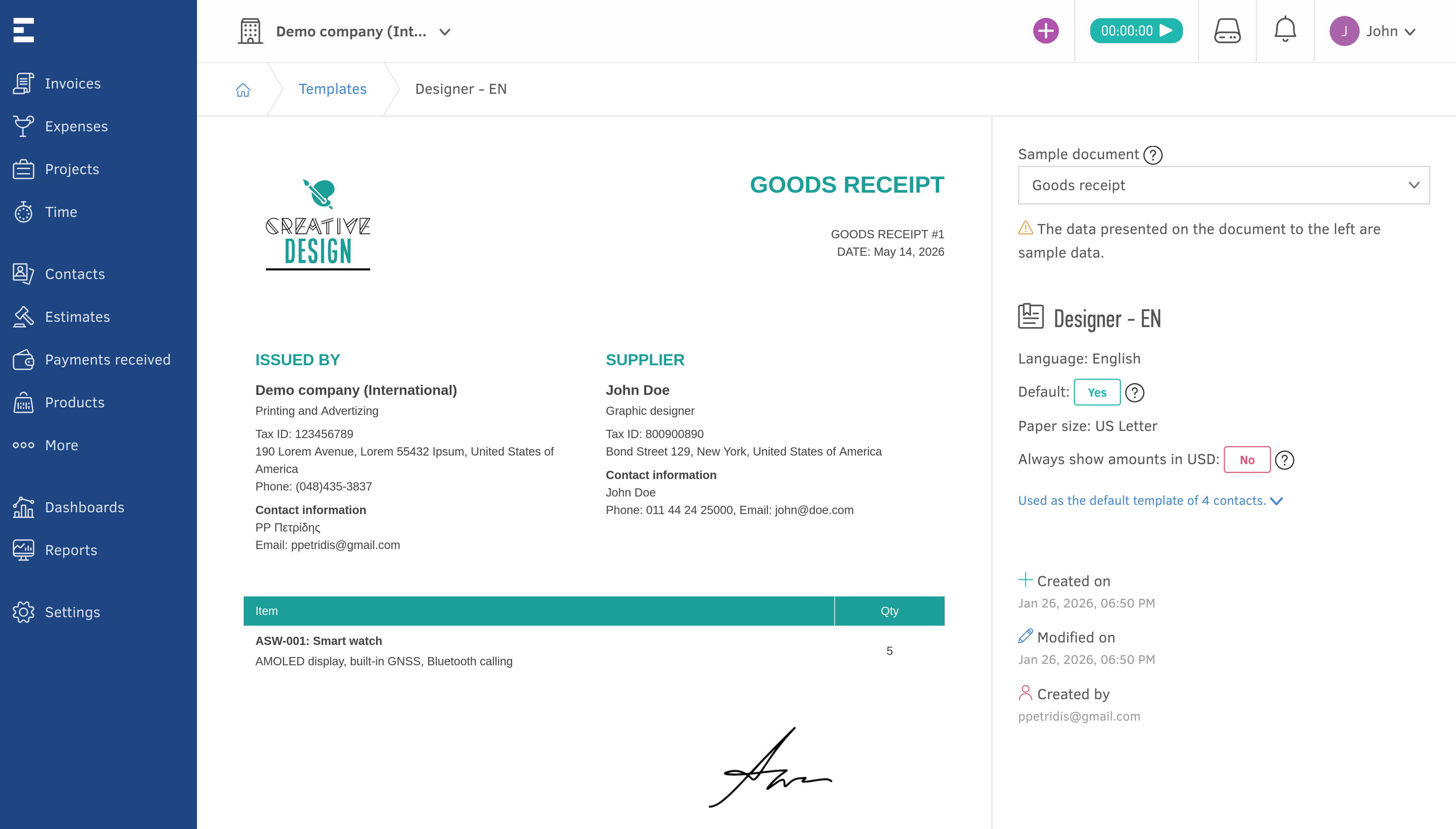 Goods receipts