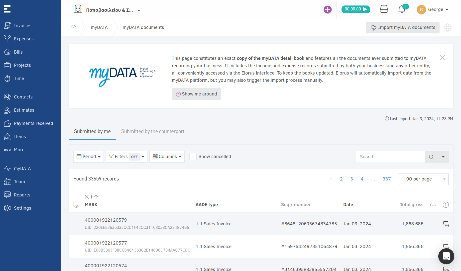 Import myDATA documents