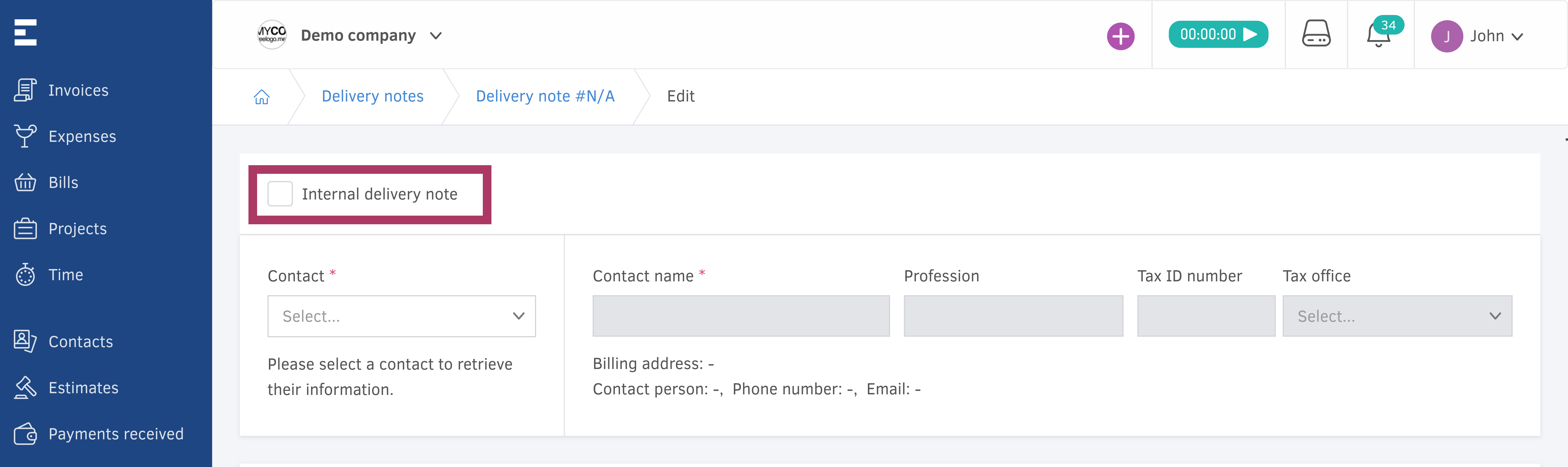 Internal delivery notes