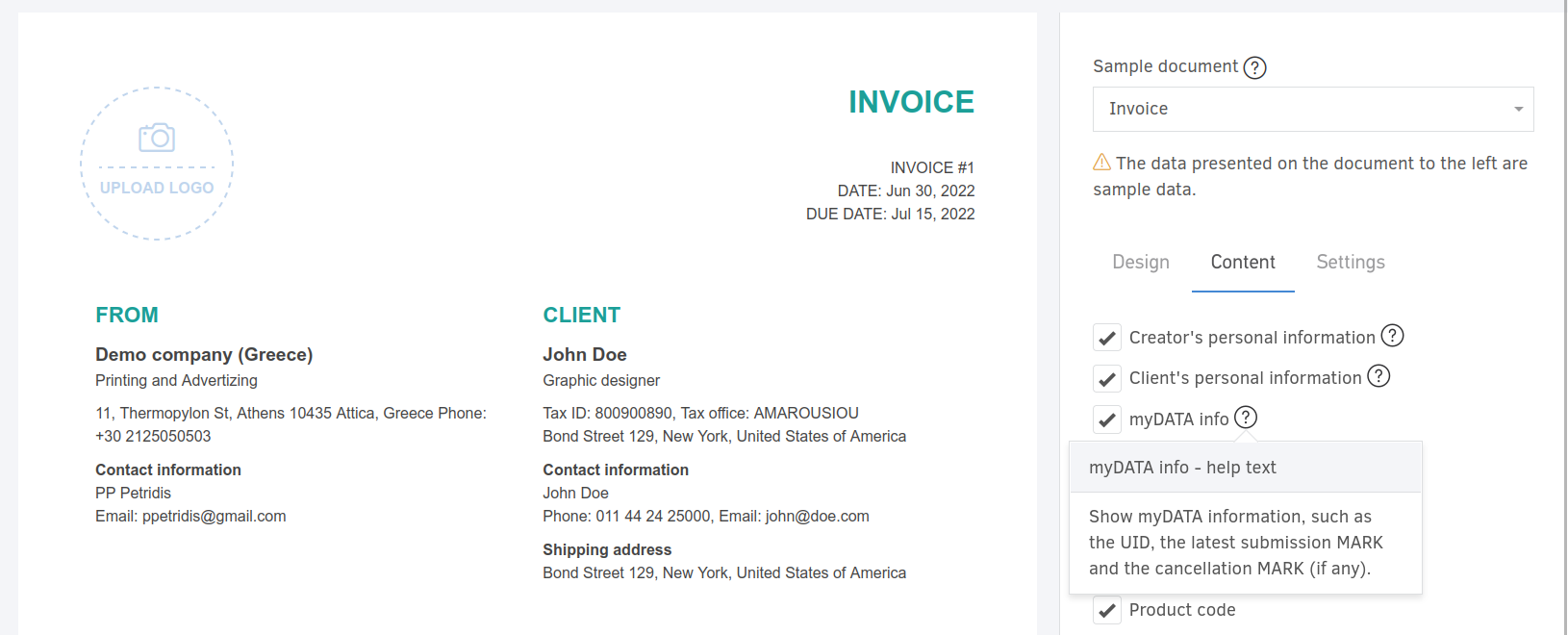 Show myDATA information on the invoice PDF