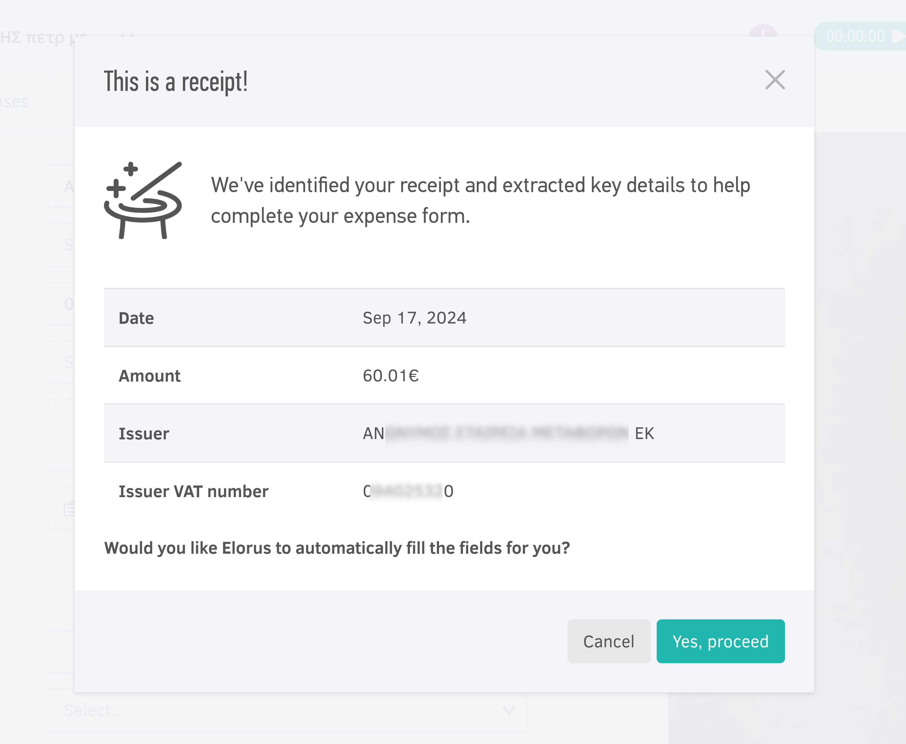 Automatic receipt scanning in Elorus