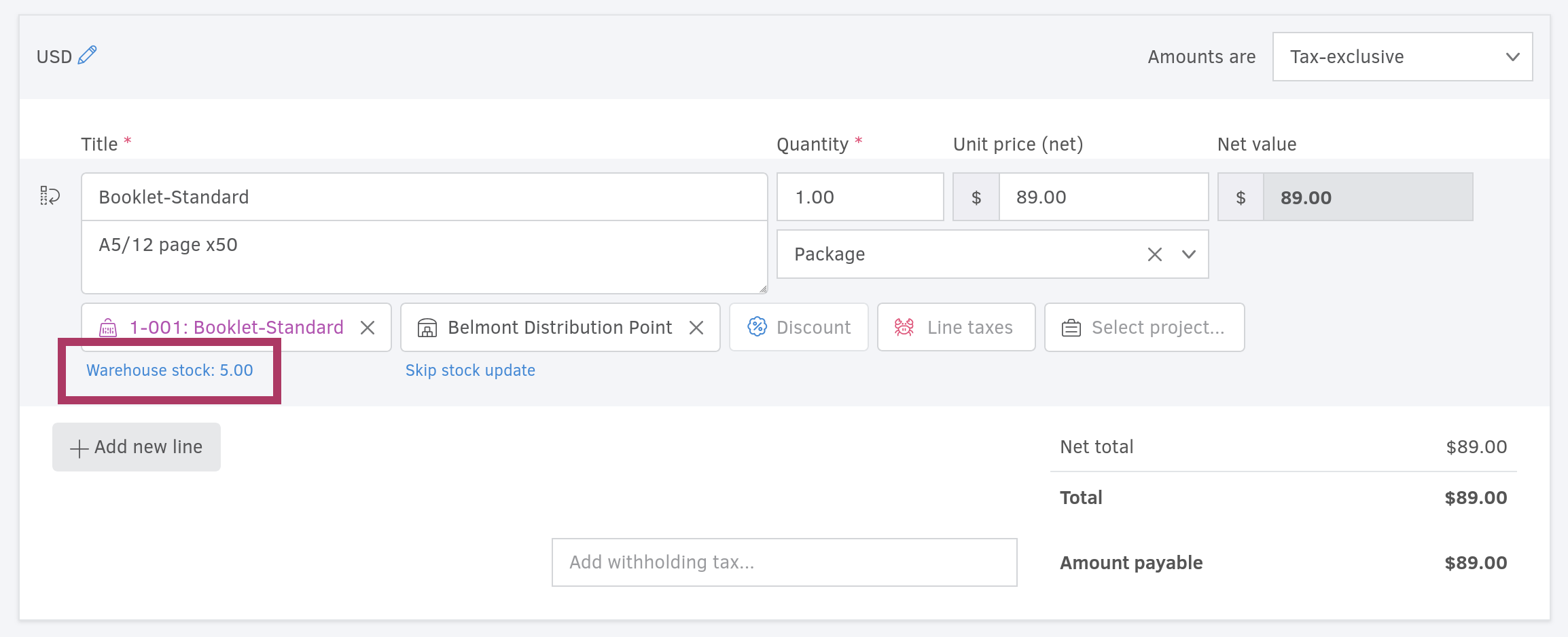 See available stock while invoicing