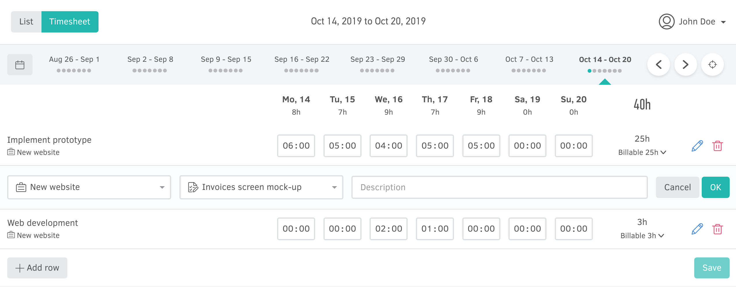 Weekly timesheets